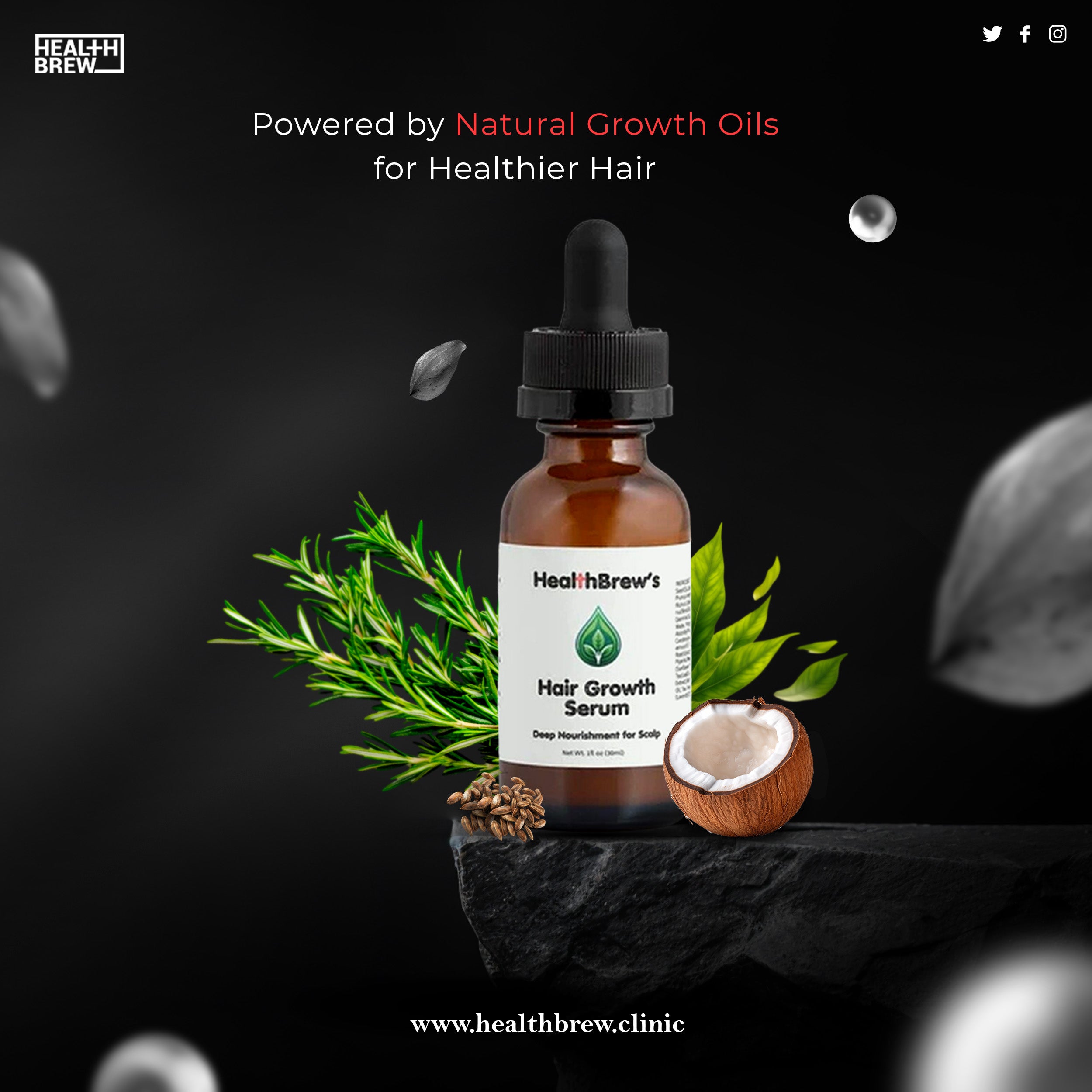 HealthBrew Hair Growth Vitamin Scalp Serum for Men & Women - with Vitamins A/C/E & Niacinamide - Castor & Rosemary Oil - Liposomal Maximum Absorption